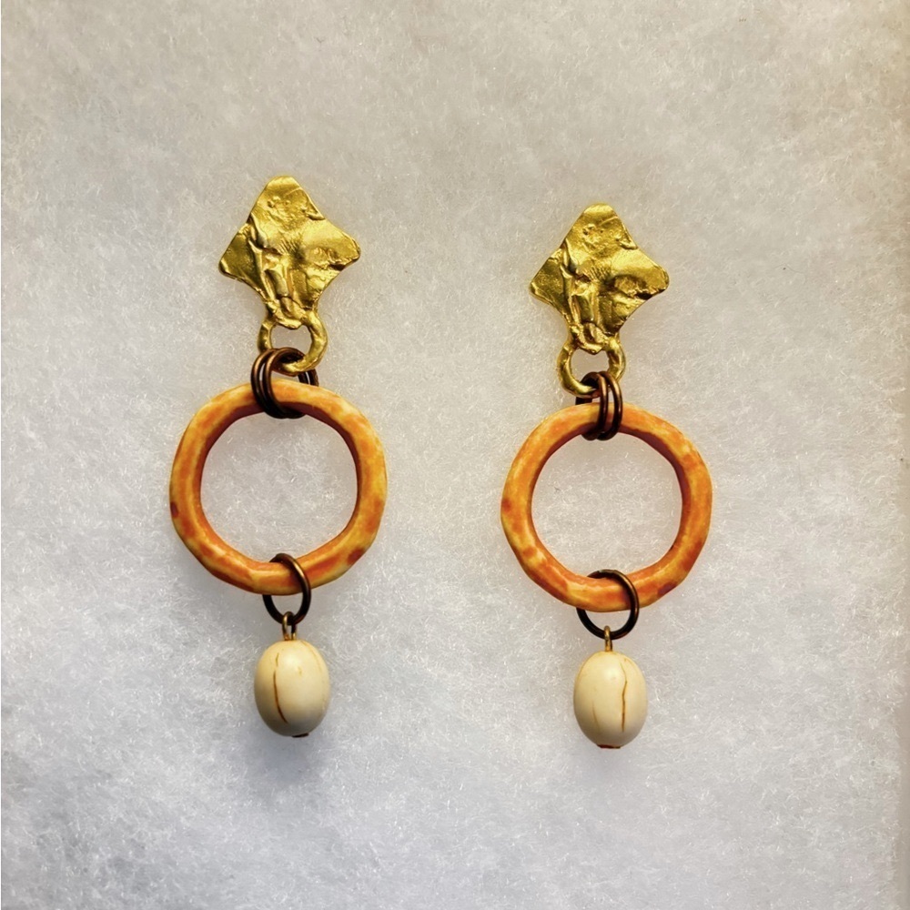 Gold Tone Dangle Bead Earrings